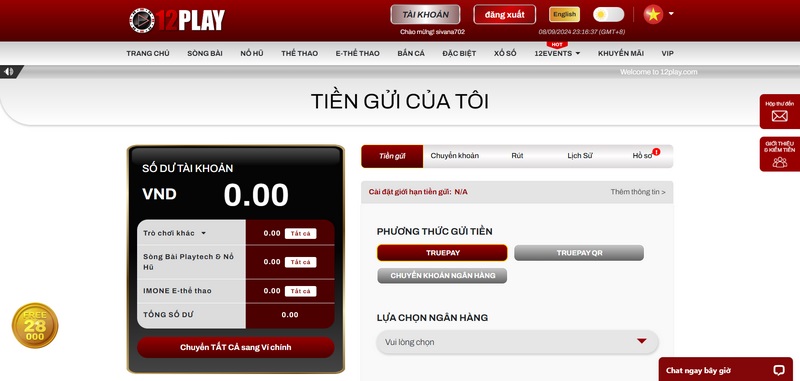 12Play - Sân Chơi Giải Trí Ăn Khách Nhất Thị Trường Hiện Nay 7 Thao Tác Nạp Tiền Tại Sân Chơi Vô Cùng Đơn Giản