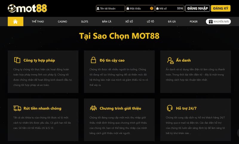Mot88 - Sân chơi đẳng cấp, cá cược uy tín số 1 tại châu Á 2 Giới Thiệu Các Đặc Điểm Về Nhà Cái Mot88